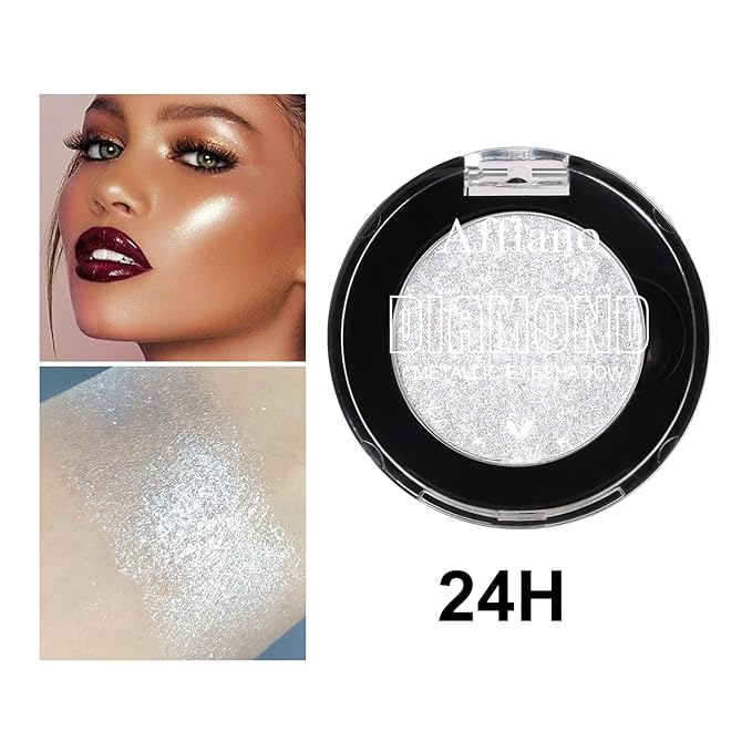 Afflano Sparkle White Glitter Eyeshadow, Single Shimmery White Eyeshadow Palette, Small Bling Eye Shadow Face Highlighter for Girl Women Daily Eye Look, 24H