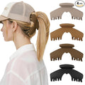 4 PCS Hat Claw Clip for Women - Hat-Friendly Claw Clip for Baseball Caps, Adjustable Trucker Hat Hair Clips for Thick Thin Hair, Large Hat Claw Clips for Gym Beach Holiday Outing, Brown