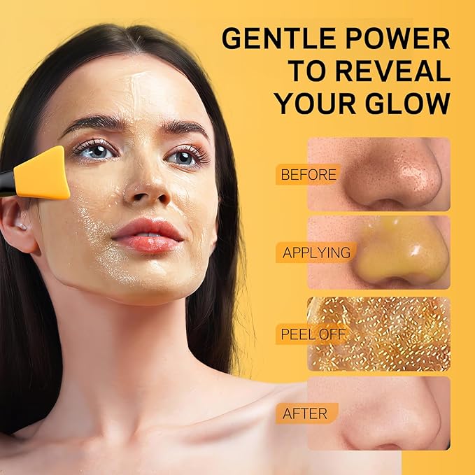 AMOADO Blackhead Remover Mask, Peel Off Face Mask with Vitamin C & Turmeric for Men and Women–Deep Cleansing Nose Facial Mask for Blackheads, Pores & Oil Control with Pimple Extractor and Brush