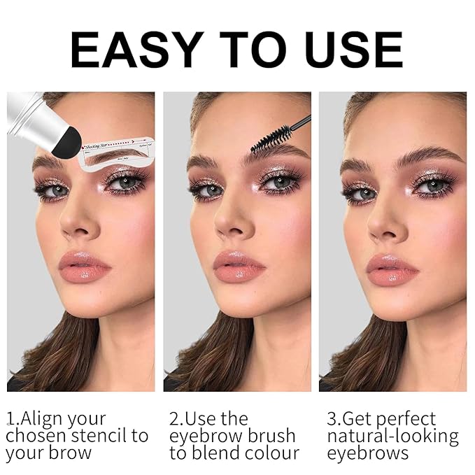 Eyebrow Stencils, Eyebrow Stamp Perfect Eyebrows, Eye Brow Stencil Kits Brow Stamp Long-Lasting, Smudge-proof Eyebrow Stamp Eyebrow Kit for Women With 10PCS Eyebrow Shaping Kit, Medium Brown