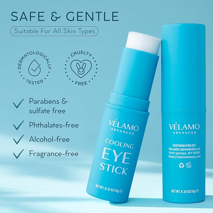 VELAMO ADVANCED Cooling Eye Stick: De-Puffing & Hydrating Under Eye Balm for Dark Circles, Puffiness & Eye Bags - With Caffeine & Hyaluronic Acid, Portable & Perfect for On-the-go Use, 0.35 OZ/10g