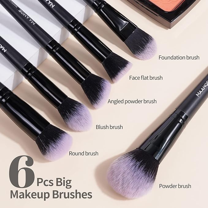 Makeup Brushes, MAANGE 18 Pcs Premium Synthetic Make up Brushes Set Soft Foundation Powder Eyeliner Eye Shadow Makeup Brush Set Professional (Black)