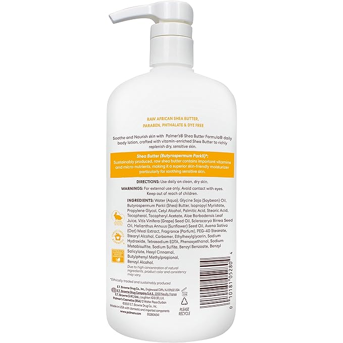 Palmer's Shea Formula Raw Shea Body Lotion for Dry Skin, Hand & Body Moisturizer, Value Size Pump Bottle, 33.8 Ounces (Pack of 1)