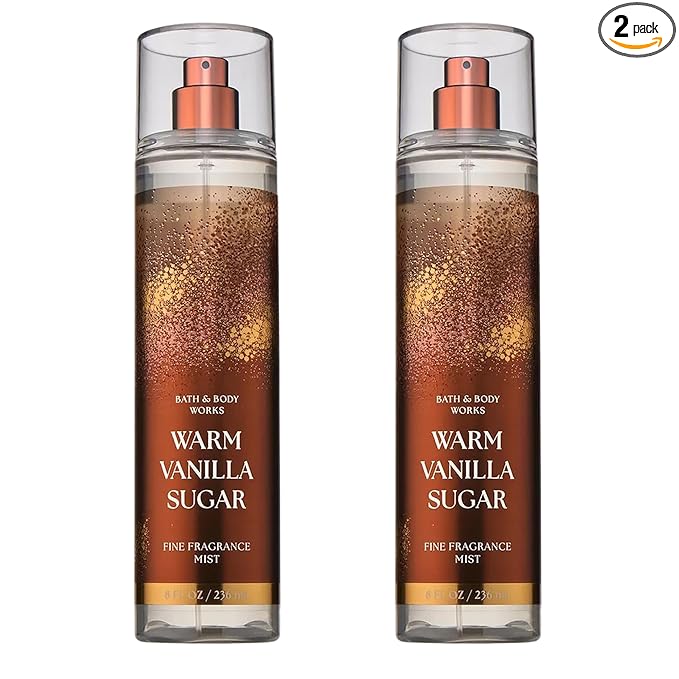 Bath & Body Works Warm Vanilla Sugar Fine Fragrance Mist, Body Spray & Perfume for Women, Long-Lasting Personal Fragrance, Sparkling Sugar and Sweet Vanilla Scent, 8 fl oz - 2 Pack
