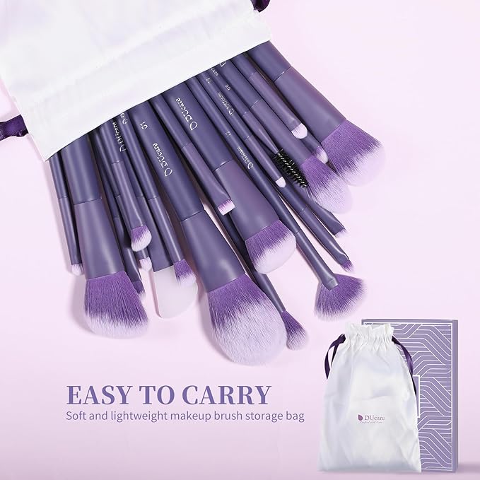 DUcare Makeup Brushes Set Professional 20pcs Vegan Make Up Brushes, Foundation Eyeshadow Concealer Contour Powder Blush Blending Eyeliner Brush with Silicone Face Mask Brush Purple