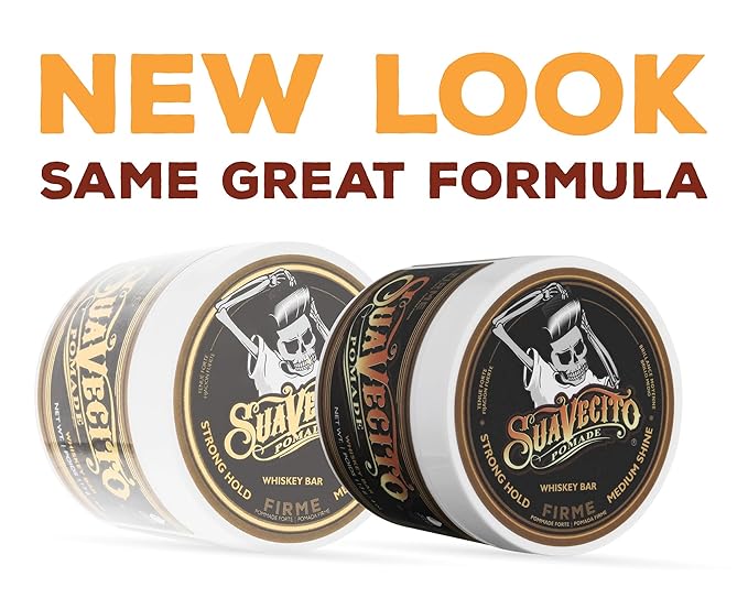 Suavecito Pomade Firme (Strong) Hold Whiskey Bar Scent 4 oz - Pomade For Men - Medium Shine Water Based Wax Like Flake Free Hair Gel - Easy To Wash Out - All Day Hold For All Hair Styles