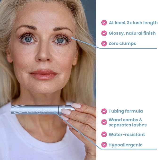 Prime Prometics PrimeLash Mascara for Older Woman – Volumizing, Incredible Length in 2 Coats – Long-Stay, Zero Clumps, Hypoallergenic (Mulberry)