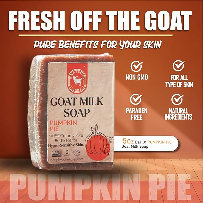 Honey Sweetie Acres Pumpkin Pie Goat Milk Soap - Handmade 5 oz Bar, Made with Natural Ingredients, Moisturizing & Gentle, Made in the USA