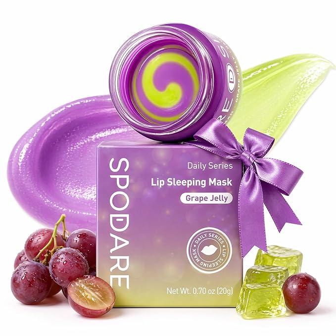 SPODARE Lip Mask Grape 20g - Overnight Lip Sleeping Mask, Lip Moisturizer for Dry Cracked Lips Care, Dual-Color Lips Balm for Nourishing and Softening Lips, Birthday Gifts for Women & Teens