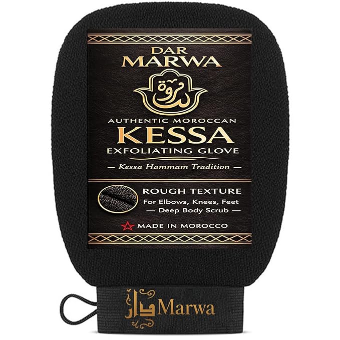 Moroccan Kessa Exfoliating Glove Rough – Deep Hammam Body Scrub Mitt by Dar Marwa – Dead Skin & Callus Remover – Heavy Duty – Made in Morocco