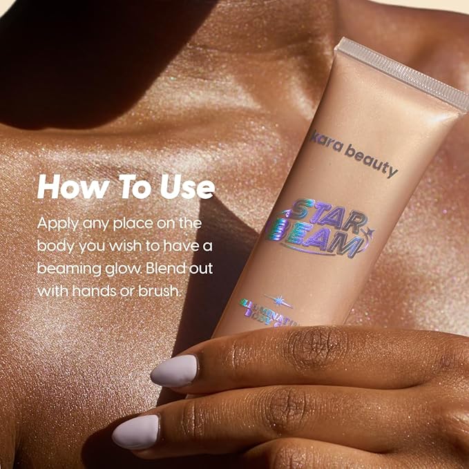 Kara Beauty STARBEAM Illuminating Body Gel with Argan Oil, Lightweight Non Sticky Body Shimmer and Glitter Gel for Radiant Glow, Buildable Makeup for Festivals Raves Beach and Pool Moonbeam