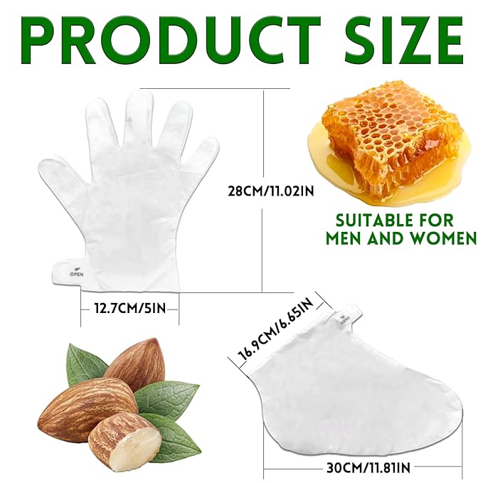 Elitzia Foot Mask Hand Mask Hydrating Honey Almond Extract Moisturizing 5 Pairs Gloves 5 Pairs Socks Masks Intensive Repairing Softening Masks Women Spa Dry Cracked Skin Care ETWHF