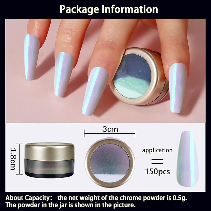 Allstarry Unicorn Chrome Nail Powder, Aurora Mermaid Iridescent White Pearl Nail Chrome Powder Pigment Glitter Fairy Dust for Nail Art, Manicure, Gel Nail Polish - Dream Purple