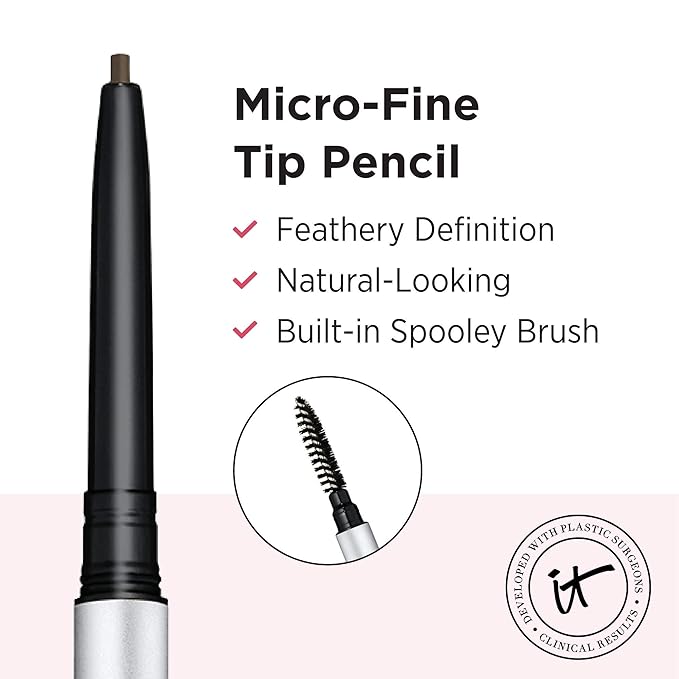 IT Cosmetics Brow Power Micro, Universal Taupe - Universal Eyebrow Pencil - Mimics the Look of Real Hair - Budge-Proof Formula - Built-in Spoolie - 0.017 oz