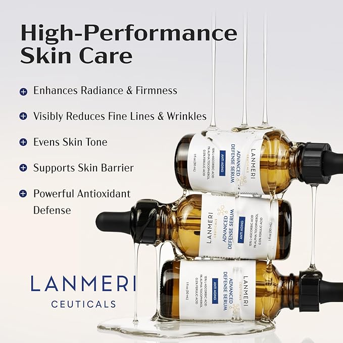 Lanmeri Ceuticals 15% Vitamin C + E + Ferulic Serum: Advanced Antioxidant Defense Formula with 1% Vitamin E & 0.5% Ferulic Acid – High-Stability Vitamin C Serum (1 fl oz)