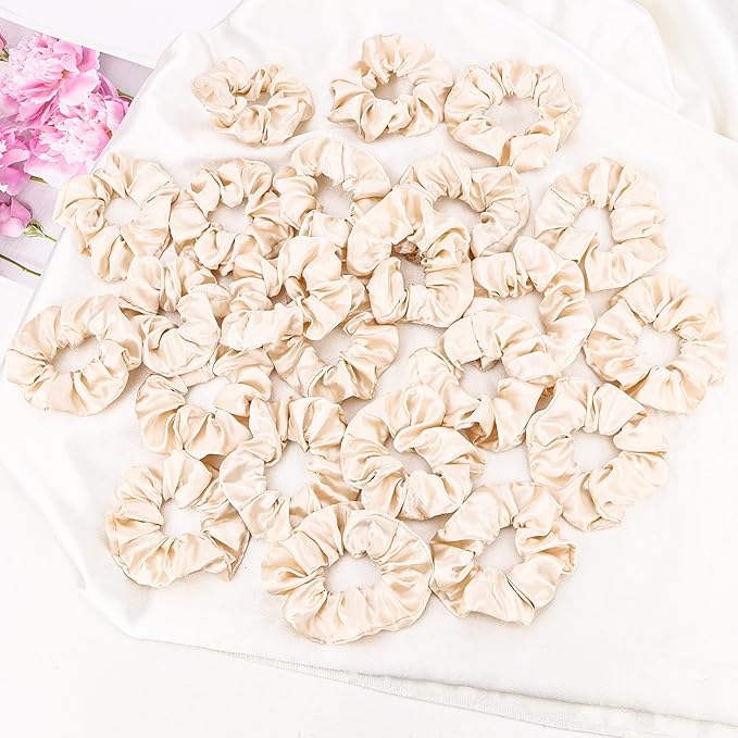 Silk Satin Scrunchies for Women Girls 24 PCS Hair Scrunchies Silk Satin Hair Ties for Thick Hair Bulk Hair Ties Hair Accessories