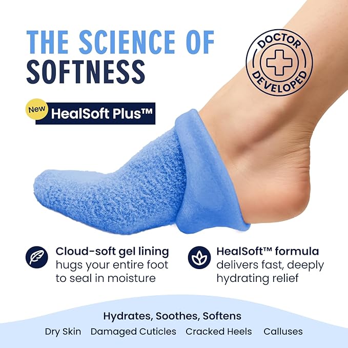 Dr. Frederick’s Original Moisturizing Gel Socks for Men & Women – Dry Feet & Cracked Heel Treatment – Full Foot Gel Lining with Mango Butter, Shea Butter, Jojoba & Coconut Oil (Blue Haven)
