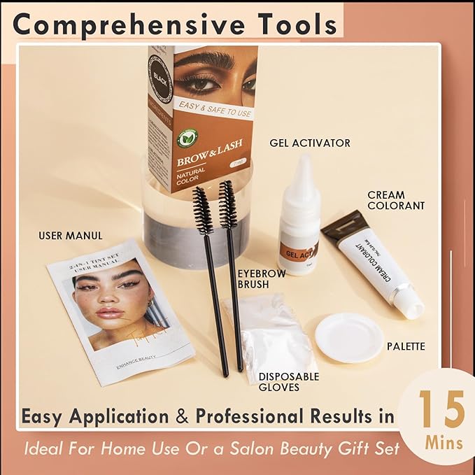 Lash Color Kit, At Home DIY Eyebrow & Eyelash Color Set, Instant Results with Natural Ingredients, Safe & Easy to Use, Temporary Color up to 2 Weeks (Coffee)
