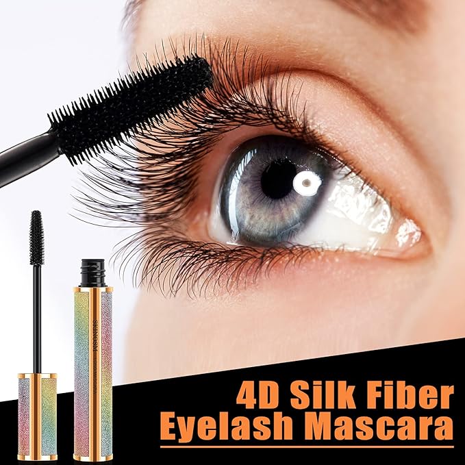 2 Pack Black Volume & Length Lasting All Day Mascara, 4D Silk Fiber Lash, Waterproof Lengthening No Clumping & Smudging