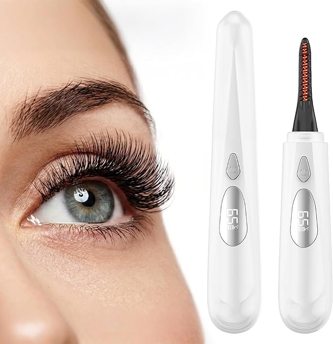 Heated Eyelash Curler for Women - 10s Fast Heating, 4 Adjustable Temp (131℉ - 185℉), LED Display, 24H Long-Lasting Curling Eye Lash Curler, Ergonomic Design, Travel-Friendly Makeup Tool Gift, White