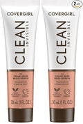 COVERGIRL Clean Invisible Foundation Makeup, Dewy & Glowy Natural Finish, Buildable Coverage, Skin-Like Smooth Look, Vegan, Creamy Beige, 1oz (Pack of 2)