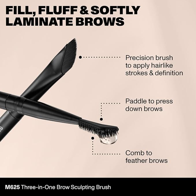 Morphe M625 Three-In-One Brow Sculpting Brush - Precision Angled Brush, Brow Comb & Laminating Paddle for Fluffy, Defined Brows - Pairs with any Wax, Tinted Pomade or Gel Product (1 Count)