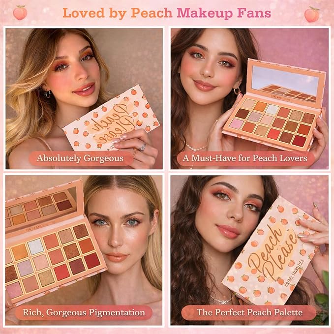 Tintark Peach Please Eyeshadow Palette, 18 Colors Matte Shimmer Metallic Pink Nude Shades, Highly Pigmented Blendable Long Lasting Powder Makeup Kit