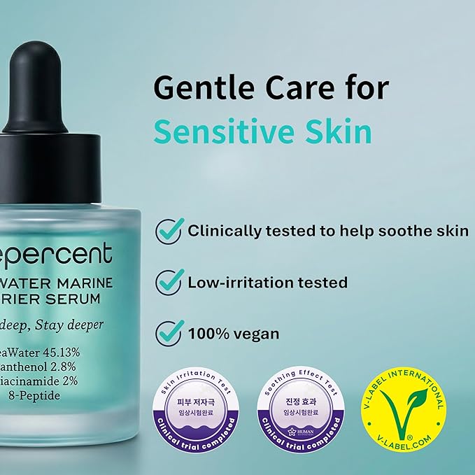 DEEPERCENT Korean Barrier Repair Serum for Mature Skin, Deep Hydration with Vegan Marine PDRN, 8-Peptide, 2.8% Panthenol & Niacinamide, Clinically Tested for 40+ Skin, 1.52 fl oz