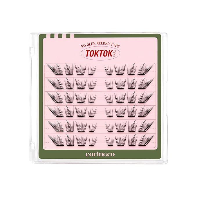 CORINGCO Toktok Hara Light Self Adhesive False Eyelashes, Natural Look, No Glue Needed, Assorted Set of 9/10/11mm, Reusable Lash Clusters Kbeauty (Cats)