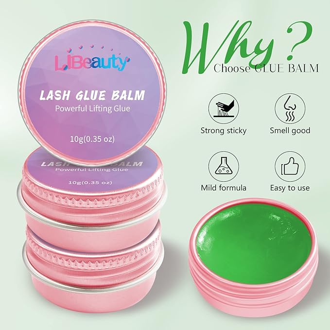 Libeauty Lash Lift Glue Balm Lash Lift Adhesive Strong Sticky Fruit Flavor Eyelash & Eyebrow Perm Glue Balm Brow Lamination Gel (Green Apple, 10g/0.35oz)