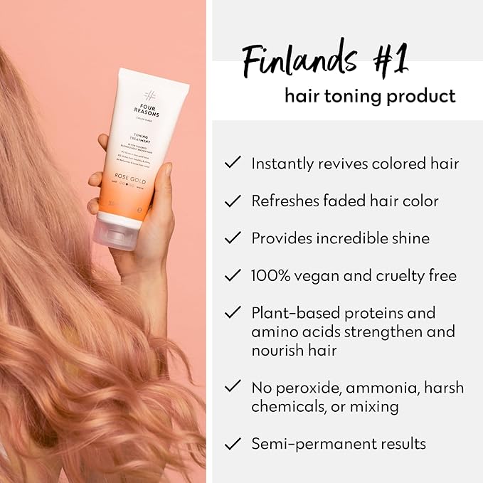 FOUR REASONS Color Mask, Rose Gold (27 Colors) – Hair Gloss & Color Depositing Conditioner – Semi Permanent Hair Toner for Color-Treated Hair Color For Women – Vegan & Cruelty-Free – 6.76 fl oz