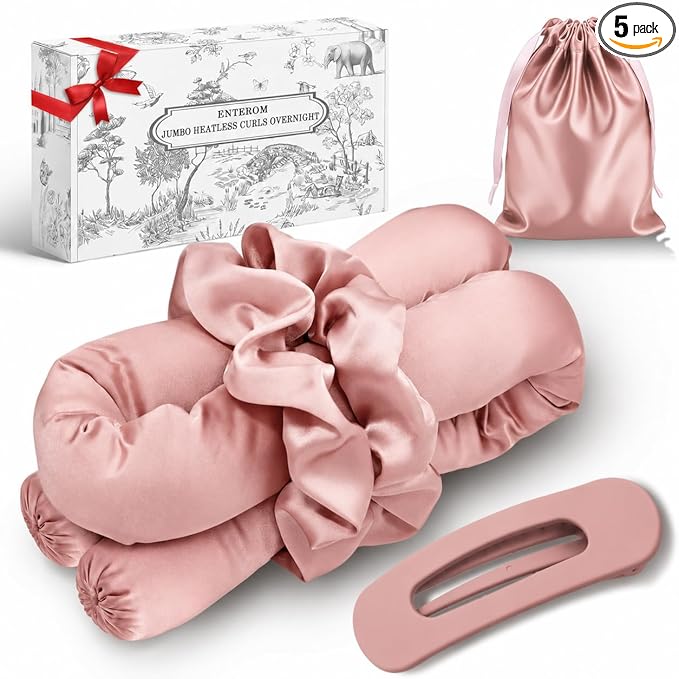 EnteromMuse Jumbo Heatless Curls Overnight Heatless Hair Curler – Oversized Heatless Curling Rod, No Heat Damage Hair Curler for Voluminous Curls, Heatless Rollers & Curls Set with Satin Fabric