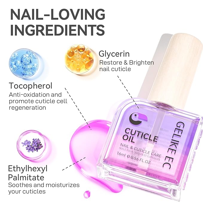 Gelike EC Nail Cuticle Oil - Lavender Scent Dual Color Nail Moisturizing With Jojoba Vitamin B & E for Nail Bed ＆ Damaged Nails Repair Treatment - Cuticle Cream for Nail Growth and Strength(16ml)