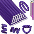 Syhood 30 Pcs 7'' Flexible Curling Rods Twist Foam Hair Rollers Soft Foam No Heat Hair Rods Rollers and 1 Steel Pintail Comb Rat Tail Comb for Women Long Short Hair(Purple,7 x 0.39 Inch)