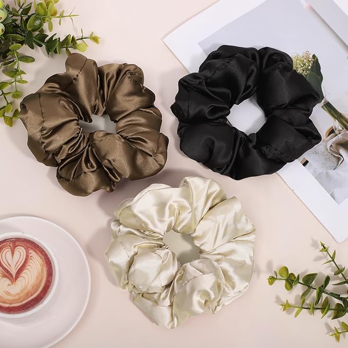 3Pcs Large Satin Hair Scrunchies, 6Inch Pillow Satin Scrunchies for Thick Curls Sleepy Hair Tie Self-Care Gifts