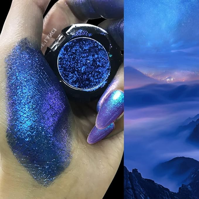 Afflano Duo Chrome Blue Eyeshadow, Intense Color Shifting Metallic Chameleon Eyeshadow Blue, Highly Pigmented Multichrome Eye shadow for Green Eyes Makeup, Single Sparkling Glitter Eye Shadow
