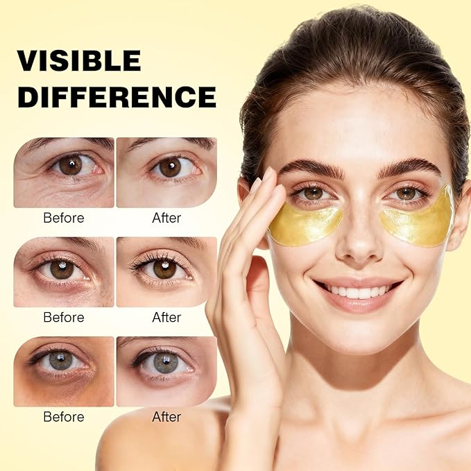 Juland Under Eye Patches 60PCS, 24K Gold Collagen Eye Mask for Puffy Eyes, Hydrating Eye Pads with Hyaluronic Acid, Vitamin C & Castor Oil, Anti-Aging Under Eye Treatment to Smooth Fine Lines, 2Pack