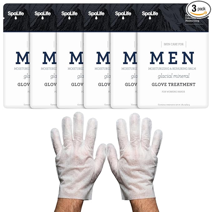 Spa Life Men's Cooling Mint Hand Moisturizing Gloves | Fathers Day Gifts | Revitalizing & Hydrating Foot Mask for Softening Dry, Cracked Skin | One Size Fits Most | 6 Pairs