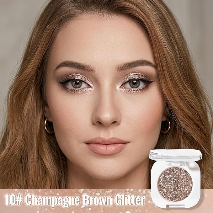 Erinde Champagne Brown Shimmer Single Eyeshadow, Metallic Glow Glitter Cream Eye Shadow, Monochrome Eyeshadow Palette Makeup, Waterproof Sombras para Ojos, Vegan & Cruelty-Free, 10