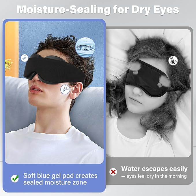 2026 Upgraded Sleep Mask for Dry Eyes, Moisture Goggles for Dry Eye Night, 100% Blackout Hydrating Sleep Goggles, Adjustable Strap, Soft Reusable Eye Mask for Sleeping & Travel, Black