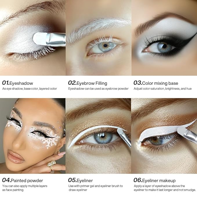 Matte White Eyeshadow with Applicator | High Pigment, Long-Lasting, Waterproof | Travel-Friendly White Eyeshadow for Highlighting, Eyeliner Base, Halo Eyes, Inner Corner, Gothic, Halloween Makeup