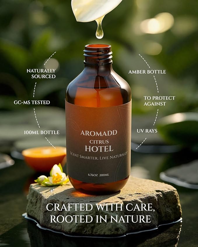 Aromadd Citrus Hotel Diffuser Oil Inspired by Luxury Hotel Scent, Essential Oils for Waterless Diffuser, Luxury Lemon & Bergamot, Long-Lasting & Natural Home Fragrance - 6.76 fl oz (200 mL)