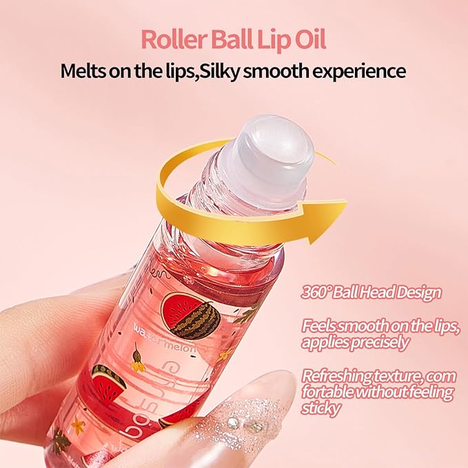 ADMD 6-Pack Tinted Lip Oil Roller Gloss - Hydrating & Non-Sticky for Dry Lips, Moisturizing Lip Care for Women & Men