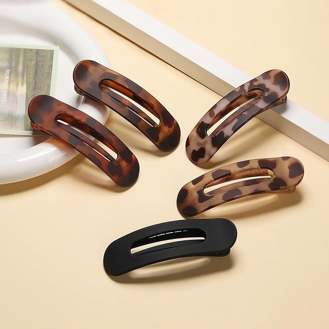 5 Pcs Flat Hair Clips, Medium Lay Flat Claw Clips for Women Girls,Strong Hold Non-slip Hair Claws for Thick Thin Hair(Matte Black&Tortoise Shell)