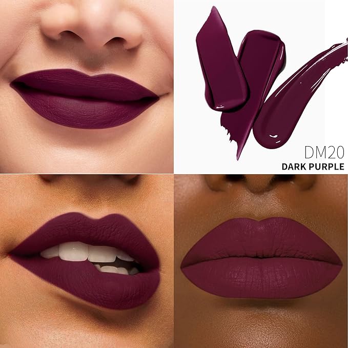 Depuplum Dark Purple Lipstick Matte for Women Color Stay Long Lasting Lipstick Smudgeproof Liquid Lipsticks Cruelty Free Lip Color for Mother's Day,DM20 Dark Purple