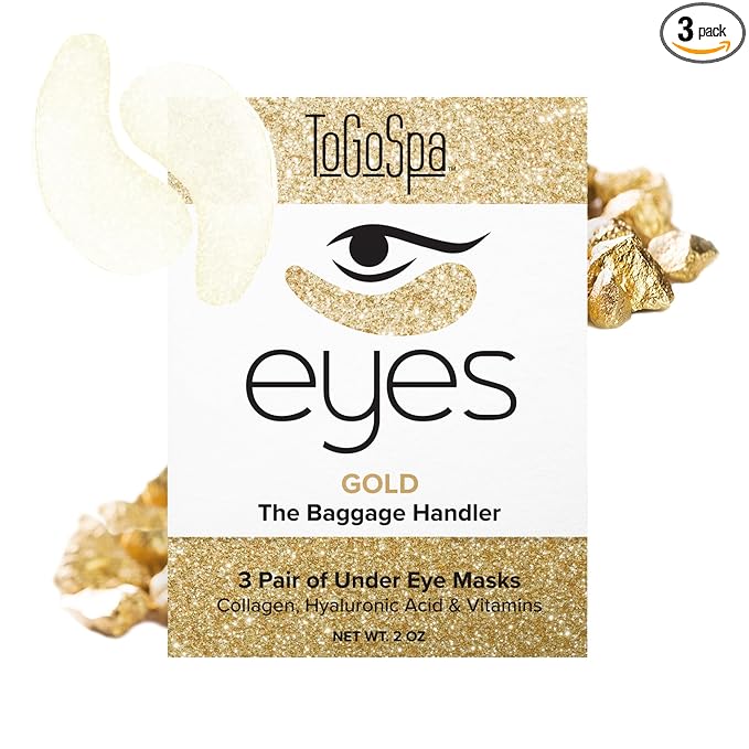 ToGoSpa Golden EYES, Dark Circle Warrior | Premium Clean Anti-Aging Gel Pads with Collagen, Hyaluronic Acid, Aloe Vera, Vitamins C & E, 1 Pack - 3 Pair