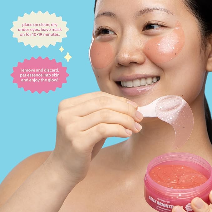 The Crème Shop Gelly Brightening Under Eye Patches, Hydrogel Eye Masks with PDRN & Strawberry Extract, Hydrating and Depuffing, Korean Skin Care, 60 Count (30 Pairs)