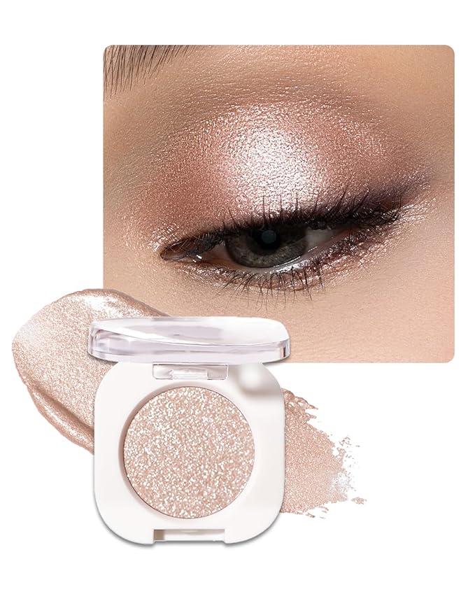 Glitter Eyeshadow Single, Ultra-Fine Sparkling Diamond Shimmer, Long-Lasting Sheer Eye Makeup, Crease-Proof & Buildable Eye Shadow Topper (11# Pearl Champagne)