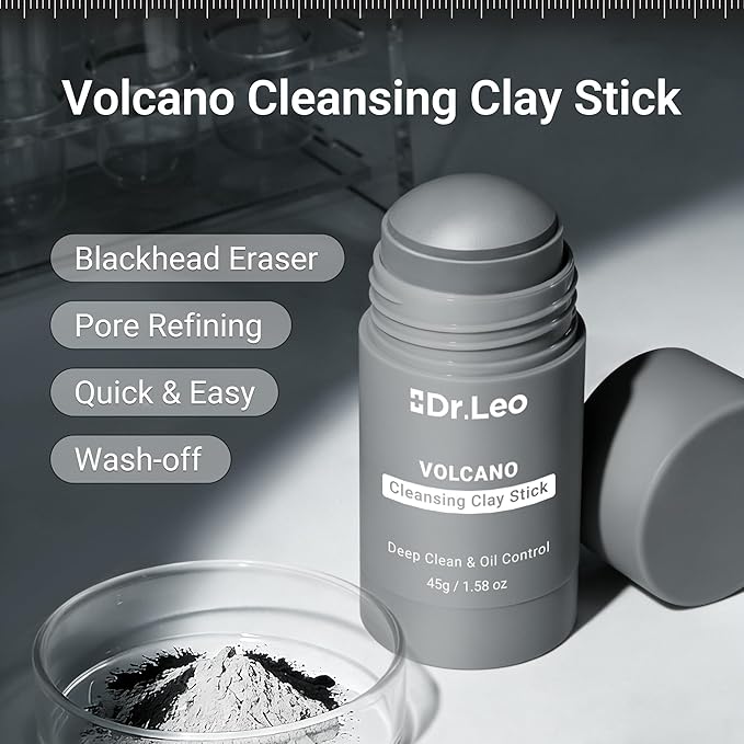 Volcano Clay Stick Mask, Kaolin Charcoal Face Mask for Deep Pore Clean & Oil Control, Blackhead Remover with Ectoin & Aloe, Sensitive Skin Friendly Travel Design, 45g/1.58oz