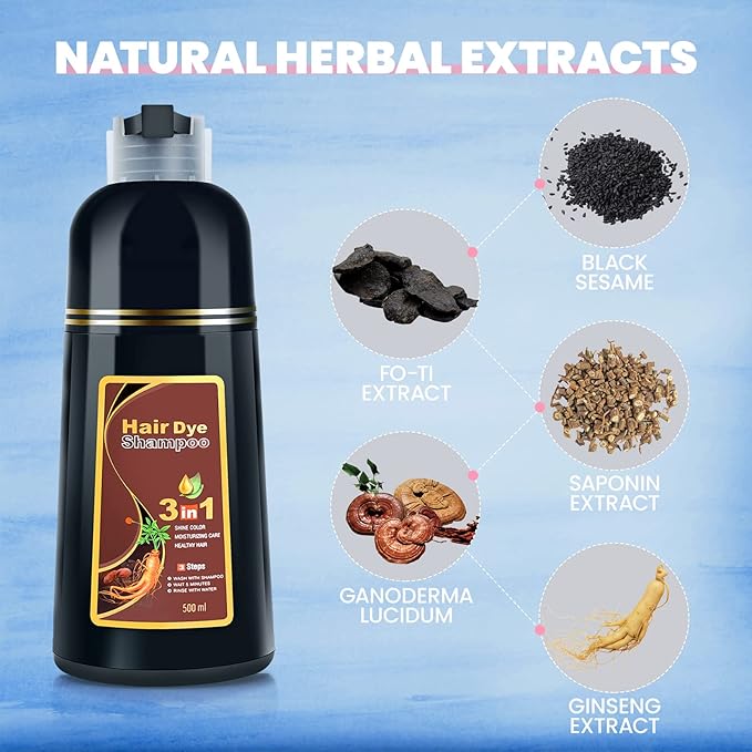 IIIMEIDU Burgundy Hair Dye Shampoo 3 in 1 for Gray Hair, Herbal Ingredients Dye Shampoo for Women Men, Hair Color Shampoo for Grey Coverage 500ml